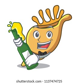 With beer exotic shell mascot cartoon