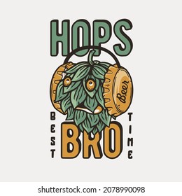 Beer face of hop with headphones consist of caps for print. Original brew design with hop for craft beer bar, pab or brewery