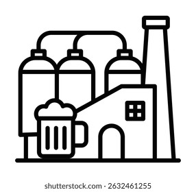 Beer factory building vector illustration. Editable stroke.
