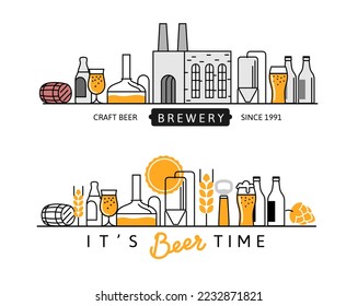 Beer factory production line. Brewery icon
