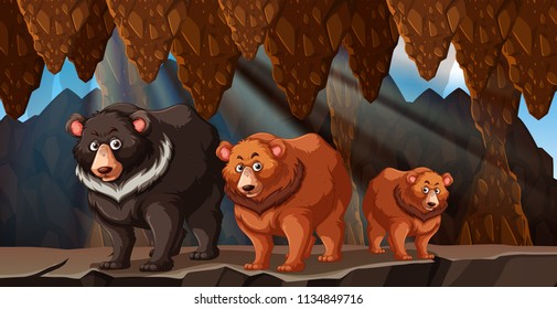 A beer family living in the cave illustration