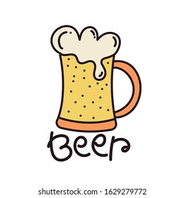 Beer. Fashionable print for a t-shirt. Hand drawn doodle vector