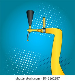 Beer faucet.Close up of press. Beer tap pop art hand drawn. Comic book style imitation. Vintage retro style. Conceptual illustration
