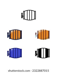 Beer fermentation in oak barrel. Home brewer Equipment and raw material icons. vector