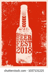 Afiche tipo grunge del Festival de Cervezas 2018. Ilustración vectorial retro.