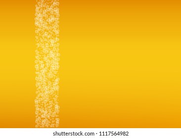 Beer fest background with realistic bubbles.  Cool beverage for restaurant menu design, banners and flyers.  Yellow horizontal beer fest background in foam. Cold pint of golden lager or ale.