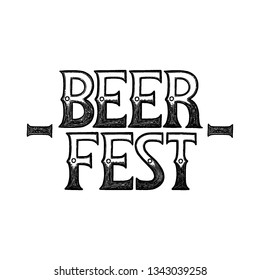 Beer fest. Graphic phrase in vintage style drawn in engraving technique isolated on white background. Coloring book page