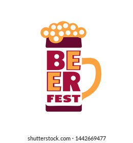 Beer fest hand drawn flat color vector icon. Beer festival typographic fancy letters design element. Beer mug sign isolated on white background. Fest invitation welcome template cartoon illustration