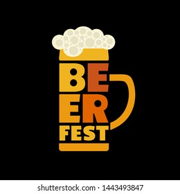 Beer fest hand drawn flat color vector icon. Beer festival typographic fancy letters design element. Beer mug sign isolated on black background. Fest invitation welcome template cartoon illustration