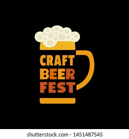 Beer fest hand drawn flat color vector icon. Craft Beer festival fun lettering design element. Beer mug sign isolated on black background. Fest invitation welcome symbol template cartoon illustration