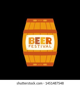 Beer fest hand drawn flat color vector icon. Craft Beer festival fun lettering design element. Beer cask sign isolated on black background. Fest invitation welcome symbol template cartoon illustration