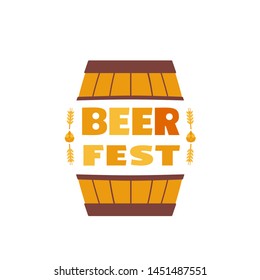 Beer fest hand drawn flat color vector icon. Craft Beer festival fun lettering design element. Beer cask sign isolated on white background. Fest invitation welcome symbol template cartoon illustration