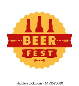 Beer fest hand drawn flat color vector icon. Brew festival fun sticker, beer bottle silhouette design element. Emblem isolated, white background. Brew Fest welcome flyer template cartoon illustration