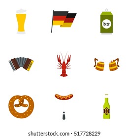 Beer fest icons set. Flat illustration of 9 beer fest vector icons for web