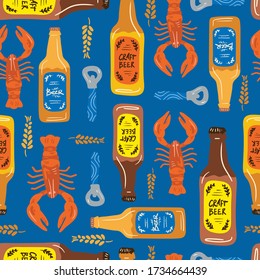 Beer fest seamless pattern illustration. Trendy style. Vector design template. Design for poster, card, invitation, placard, brochure, flyer.