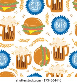 Beer fest seamless pattern illustration. Trendy style. Vector design template. Design for poster, card, invitation, placard, brochure, flyer.