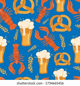 Beer fest seamless pattern illustration. Trendy style. Vector design template. Design for poster, card, invitation, placard, brochure, flyer.
