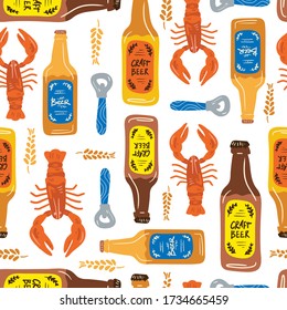 Beer fest seamless pattern illustration. Trendy style. Vector design template. Design for poster, card, invitation, placard, brochure, flyer.