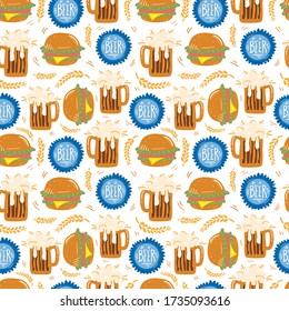 Beer fest seamless pattern illustration. Trendy style. Vector design template. Design for poster, card, invitation, placard, brochure, flyer.