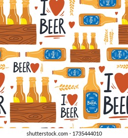 Beer fest seamless pattern illustration. Trendy style. Vector design template. Design for poster, card, invitation, placard, brochure, flyer.