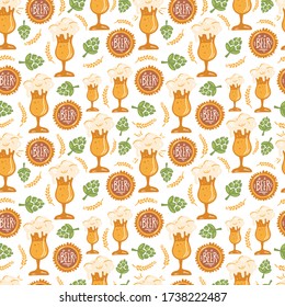 Beer fest seamless pattern illustration. Trendy style. Vector design template. Design for poster, card, invitation, placard, brochure, flyer.