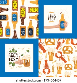 Beer fest set. Vector illustration in doodle style. Isolated on a white background. Party celebration in a pub.