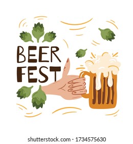 Beer fest. Vector illustration in doodle style. Isolated on a white background. Party celebration in a pub.