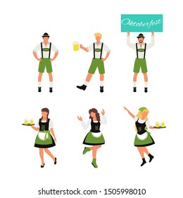 Beer fest. Waiters serving drinks. Oktoberfest. Vector illustration for poster, baner, card, print ads with flat illustrations 