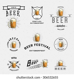 Beer festival badges logos and labels for any use, logo templates and design elements for beer house, bar, pub, brewing company, brewery, tavern, restaurant.