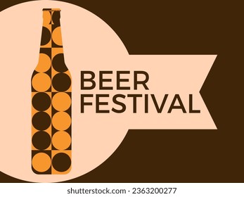 Beer festival banner with beer bottle in modern style. Beer bottle with geometric mosaic. Oktoberfest. Design for wrapping paper, banners and posters. Vector illustration