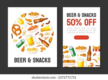 Beer Festival Banner Design with Snack and Alcoholic Drink Vector Template