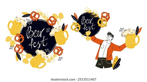 Beer festival or brewery company banners set, vector illustration isolated on white background. Beer festival and Oktoberfest emblems.