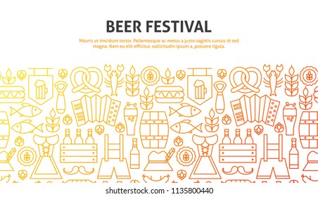 Beer Festival Concept. Vector Illustration of Line Website Design. Banner Template.