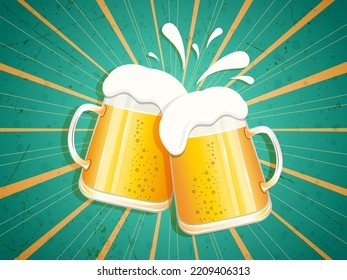 Beer Festival. Glass beer mugs on vintage background. Vector illustration design.