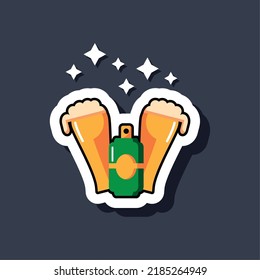 Beer festival glasses and open can concept sticker illustration 