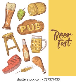 Beer Festival Hand Drawn Advertising, Poster, Banner. Sketch Style Doodle. Vector illustration