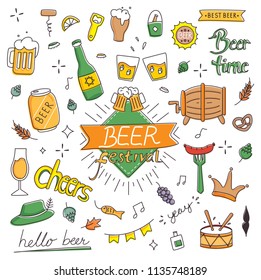 Beer festival in hand drawn doodle style vector illustration 