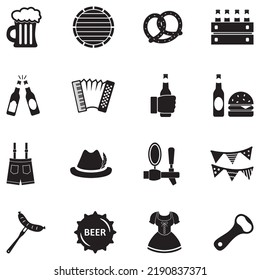 Beer Festival Icons. Black Flat Design. Vector Illustration.