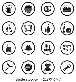 Beer Festival Icons. Black Flat Design In Circle. Vector Illustration.