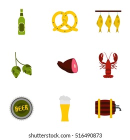Beer festival icons set. Flat illustration of 9 beer festival vector icons for web