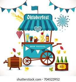 Beer festival illustration of tent with goods.