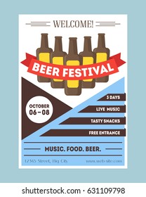 Beer Festival Invitation Card or Party Poster. Event witch Food and Music. Vector illustration