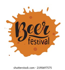 Beer festival. Beer logo. Black vector letters on the beer brown spot. Illustration for Oktoberfest festival banner poster cards flyers products sticker. Bavarian beer holidays. October.