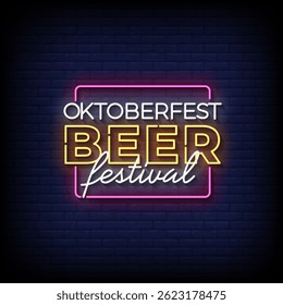 beer festival neon sign with brick wall background vector