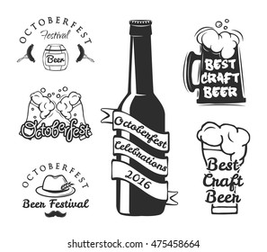 Beer festival Octoberfest celebrations retro style labels, badges and logos set with beer mug. 