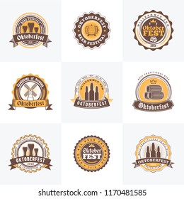 Beer Festival Octoberfest celebrations. Set of retro vintage beer badges, labels, emblems. Vector design elements