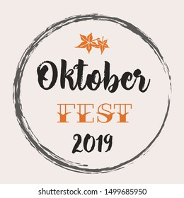 Beer festival, Oktoberfest 2019, handwritten calligraphy logo lettering, lettering vector illustration composition. Design for postcards, t-shirts, banners, greeting card, event, flyer, beer coaster EPS 10