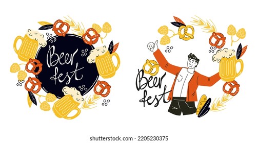 Beer festival, Oktoberfest or brewing company emblems set, vector illustration in flat style isolated on white background.