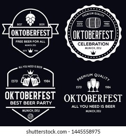 Beer festival Oktoberfest celebrations retro style labels, badges and logos set with beer mug, barrel etc. Vector illustration.