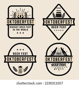 Beer festival Oktoberfest celebrations retro style labels, badges and logos set with beer mug vector illustration